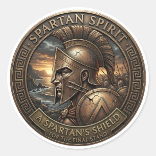 Sticker Rond Esprit de Sparte : Le Bouclier du Guerrier - "Pour