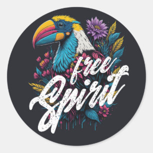 Sticker Rond Esprit libre toucan Villes estivales arc-en-ciel