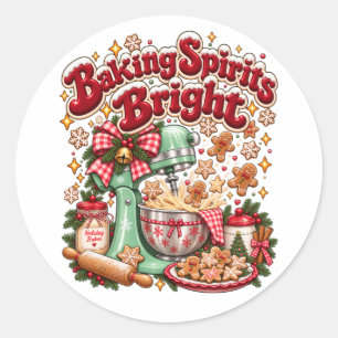 Sticker Rond Esprits de pâtisserie lumineux Noël rétro pain d'é
