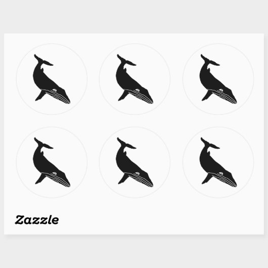 STICKER ROND ESQUETTE DE BALEINE HUMPBACÉE (Feuille)
