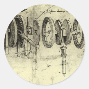 Sticker Rond Esquisse technique de Leonardo da Vinci d'une roue