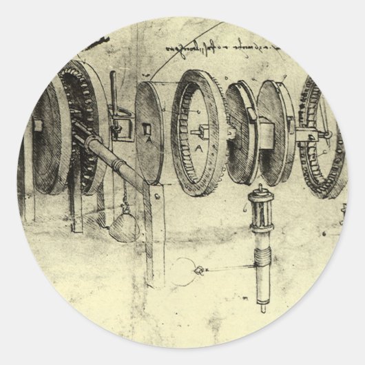 Sticker Rond Esquisse technique de Leonardo da Vinci d'une roue (Devant)