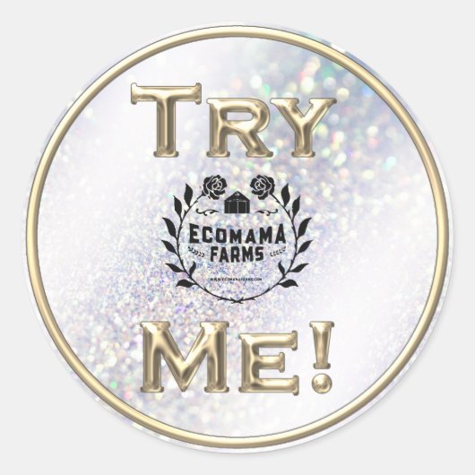 Sticker Rond Essayez-moi Logo Parties scintillant Tester Exempl (Devant)