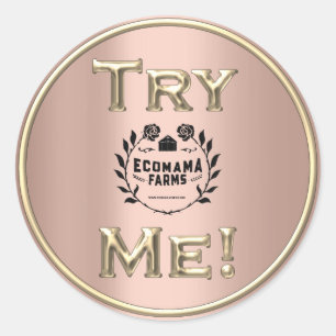 Sticker Rond Essayez-moi Logo Rose Gold Tester Exemple Conteneu