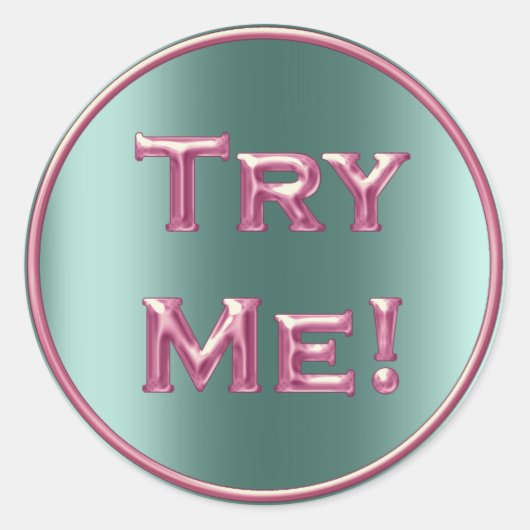 Sticker Rond Essayez-moi Mint Tester rose Turquoise Exemple Con (Devant)