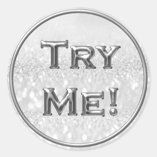 Sticker Rond Essayez-moi Parties scintillant Silver Grey Tester (Devant)