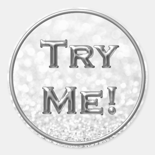 Sticker Rond Essayez-moi Parties scintillant Silver Grey Tester (Devant)