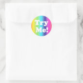 Sticker Rond Essayez-moi Rainbow Pink Tester exemple Conteneur (Sac)