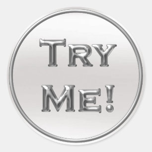 Sticker Rond Essayez-Moi Silver Grey Pour Les Contenants Échant