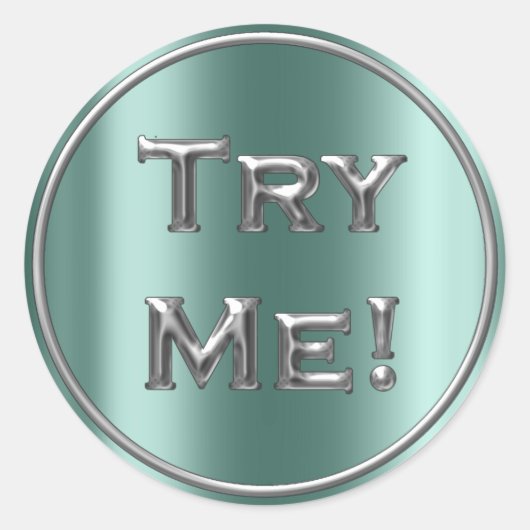 Sticker Rond Essayez-moi Silver Grey Turquoise Tester échantill (Devant)