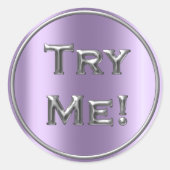 Sticker Rond Essayez-moi Silver Lavender Tester Exemple Contene (Devant)