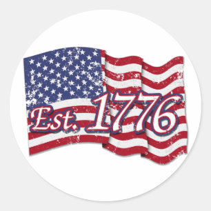 Sticker Rond Est. Drapeau américain en détresse 1776