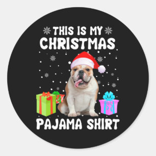 Sticker Rond Est Mon Noël Français Chien Chien Chien Pyjama Chi