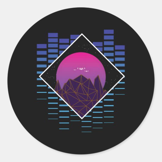 Sticker Rond Esthétique Vaporwave Synthwave Outrun (Devant)