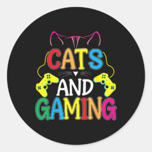 Sticker Rond Et Jouer Pour L'Amoureux des chats Jeu Vidéo Gamer