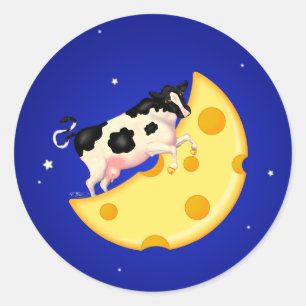 Sticker Rond Et la vache sautée au-dessus de la lune de fromage