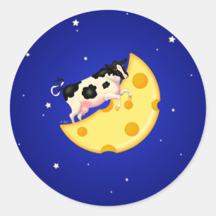 Sticker Rond Et la vache s'est cognée sur la lune au fromage