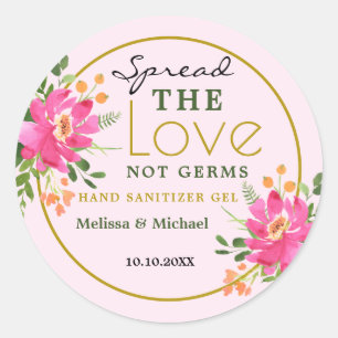 Sticker Rond Étaler Amour Floral Mariage Main Sanitizer Favoris