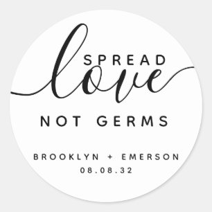 Sticker Rond Étaler l'amour non Germes Mariage Sanitizer main