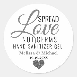 Sticker Rond Étaler l'amour non Germes Sanitizer Coeur d'argent