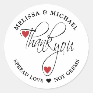 Sticker Rond Étaler l'amour non Germes Sanitizer Mariage Merci