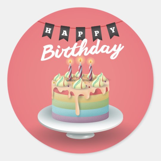 Sticker Rond Etamine De Noir De Gateau Du Joyeux Anniversaire Zazzle Be