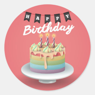 Sticker Rond Étamine de noir de gâteau du joyeux anniversaire