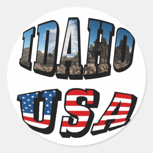Sticker Rond État de l'image Idaho et drapeau USA Texte (Devant)