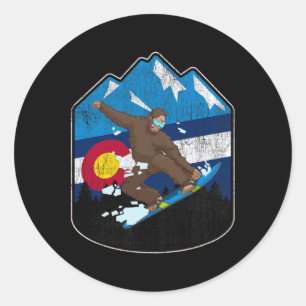 Sticker Rond Etat du Colorado Drapeau Snowboard Cadeau Bigfoot