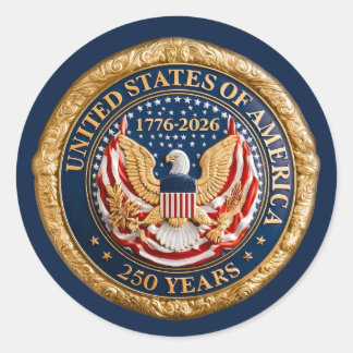 Sticker Rond États-Unis 250 Ans 1776-2026 Drapeau Américain Aig