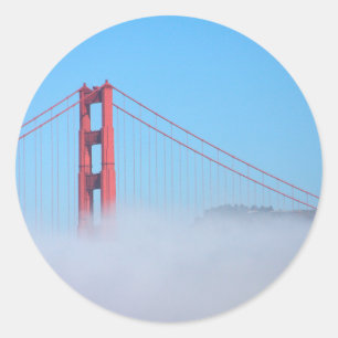 Sticker Rond États-Unis, Californie. Golden Gate Bridge au mati