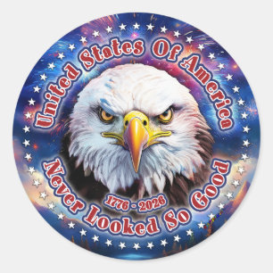 Sticker Rond États-Unis d'Amérique Feux d'Artifice Brown Eagle