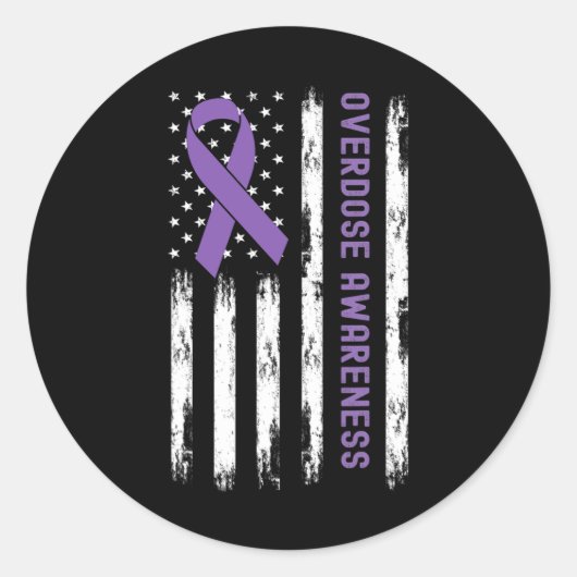 Sticker Rond États-Unis Drapeau Purple Ribbon Sensibilisation à (Devant)