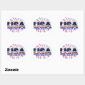 Sticker Rond Etats-Unis drapeau texte parties scintillant feux  (Feuille)