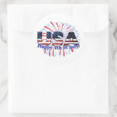 Sticker Rond Etats-Unis drapeau texte parties scintillant feux  (Sac)