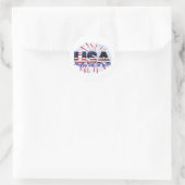 Sticker Rond Etats-Unis drapeau texte parties scintillant feux  (Sac)