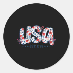Sticker Rond États-Unis Est 1776 Nœud Coquette 4 Juillet États-