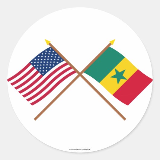 Sticker Rond États-Unis et Sénégal Drapeaux croisés (Devant)