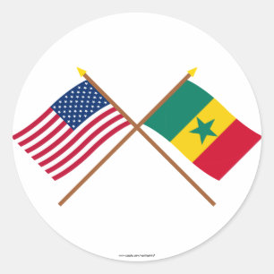 Sticker Rond États-Unis et Sénégal Drapeaux croisés