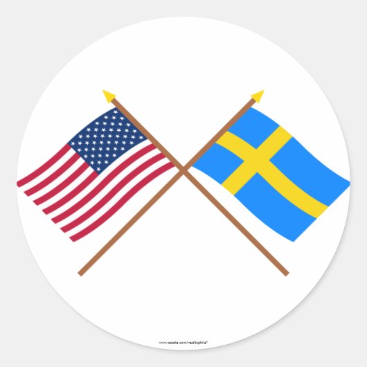 Sticker Rond États-Unis et Suède Drapeaux croisés (Devant)