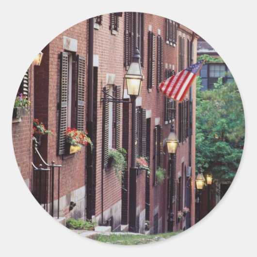 Sticker Rond États-Unis, Massachusetts, Boston, Maisons le long (Devant)