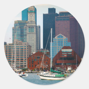 Sticker Rond États-Unis, Massachusetts. Skyline du front de mer
