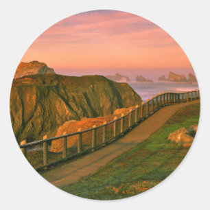 Sticker Rond États-Unis, Oregon, Bandon. Roches vues depuis le