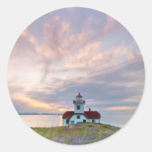 Sticker Rond États-Unis, Washington, îles San Juan. Coucher de 