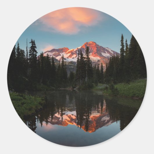 Sticker Rond États-Unis, Washington. Mt. Réflected rainien (Devant)