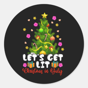 Sticker Rond Été Allumons Noël En Juillet Tropical Chr