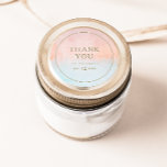 Sticker Rond Eté Coucher de soleil Aquarelle Merci Mariage Fave<br><div class="desc">Cet été coucher d'eau couleur de soleil Merci mariage faveur classique collant rond est parfait pour votre mariage de plage tropicale. Conçu avec un corail de pêche orange minimaliste et une aquarelle bleue poussiéreuse, accompagné d'une simple typographie dorée de sable rustique. Il est sûr de correspondre à vos vibes de...</div>