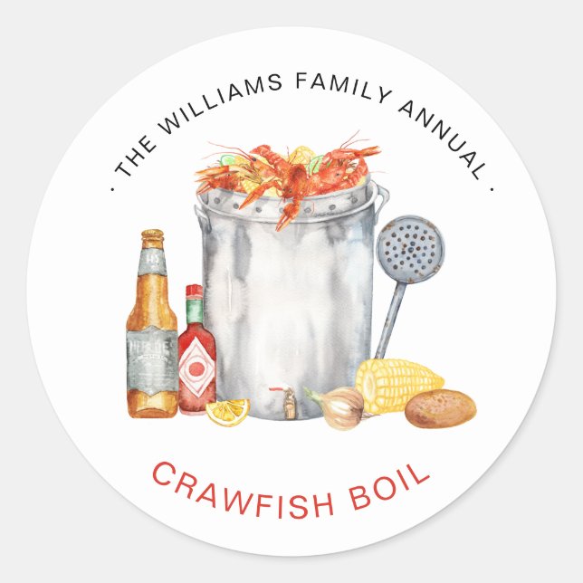 Sticker Rond Été Crawfish Boire| Biscuits à ébullition à basse  (Devant)
