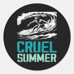 Sticker Rond Été cruel rétro vague surf vacances de vacances W