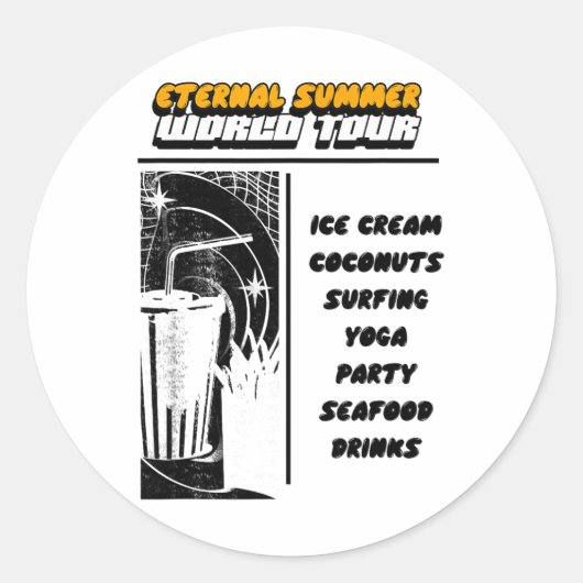 Sticker Rond Été Éternel - Glaces Coco Surf Yoga ( (Devant)